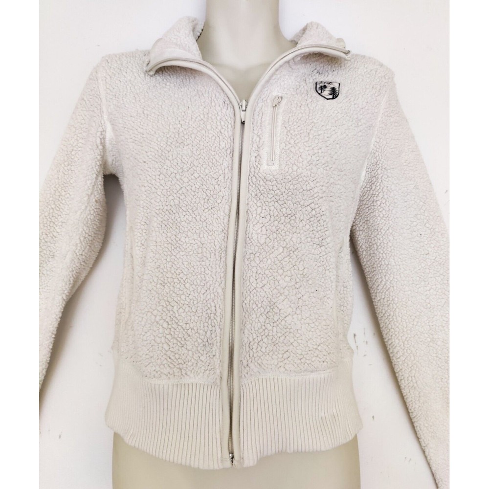 American Eagle Outfitters Women's Off White Fleece Hoodie Zip Up Jacket SZ SMALL